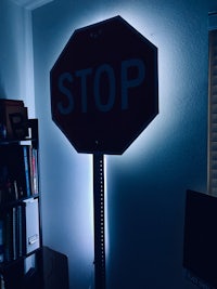 a stop sign in a room