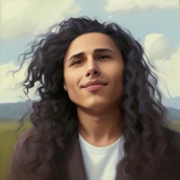 a painting of a man with long curly hair