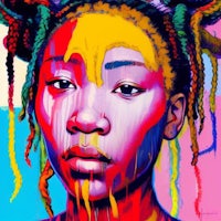 a painting of a woman with colorful dreadlocks