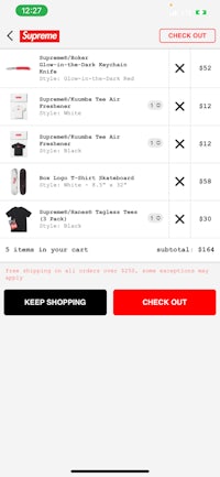 supreme shopping cart - screenshot